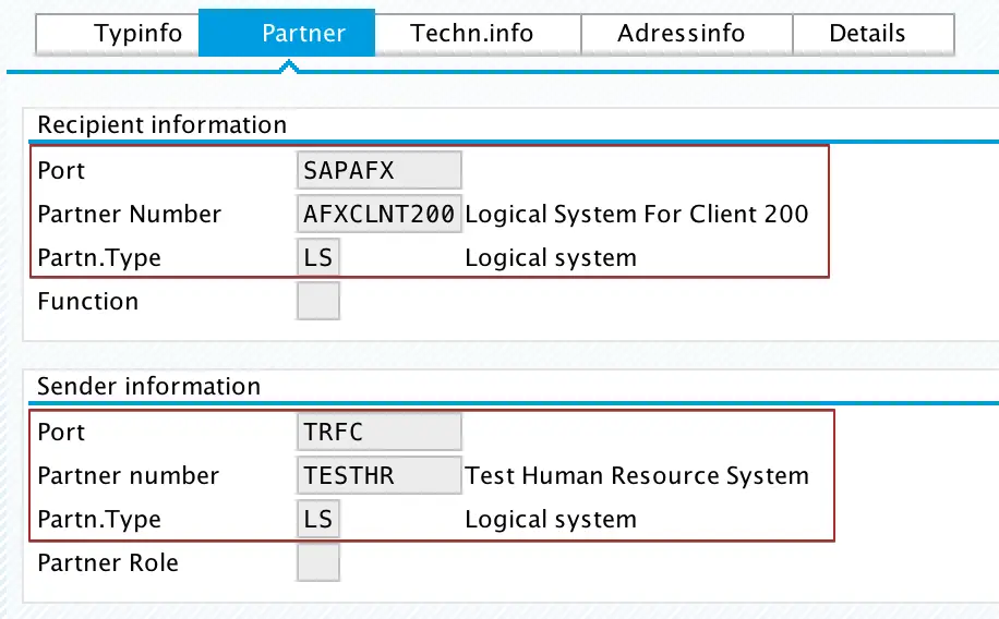 iDoc Control Record parameters Sender Partner (SNDPRN), Sender Partner Type (SNDPRT), Sender Partner Port (SNDPOR) assigned from PI in target SAP system. iDoc Control Record view in we02