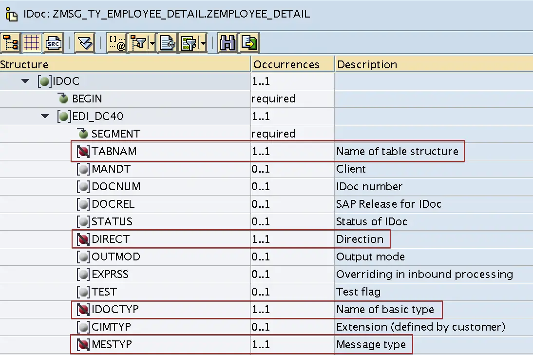 Mandatory or required fields in target iDoc structure are disabled