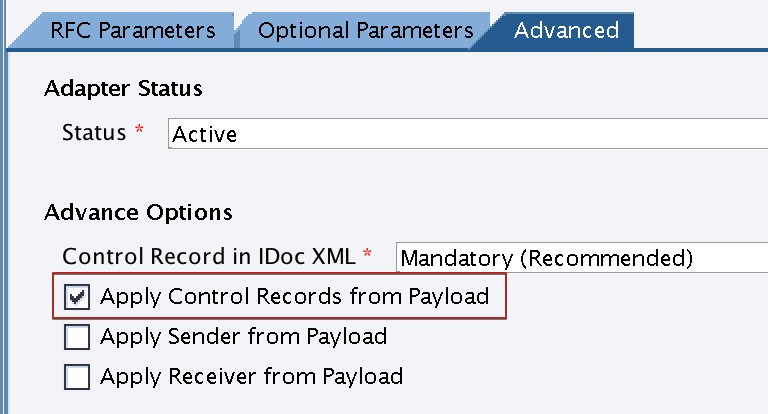 Receiver iDoc_AAE communication channel configuration to set Control Records from Payload.