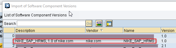 Select Software Component version form the list to import to ESR