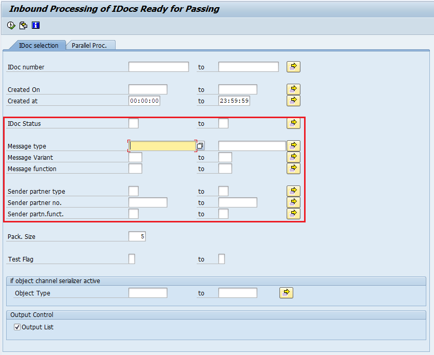 iDoc processing RBDAPP01 Program selection parameters