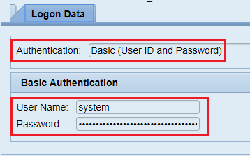 Maintain authentication method of HTTP destination. Basic Authentication with user ID and Password.