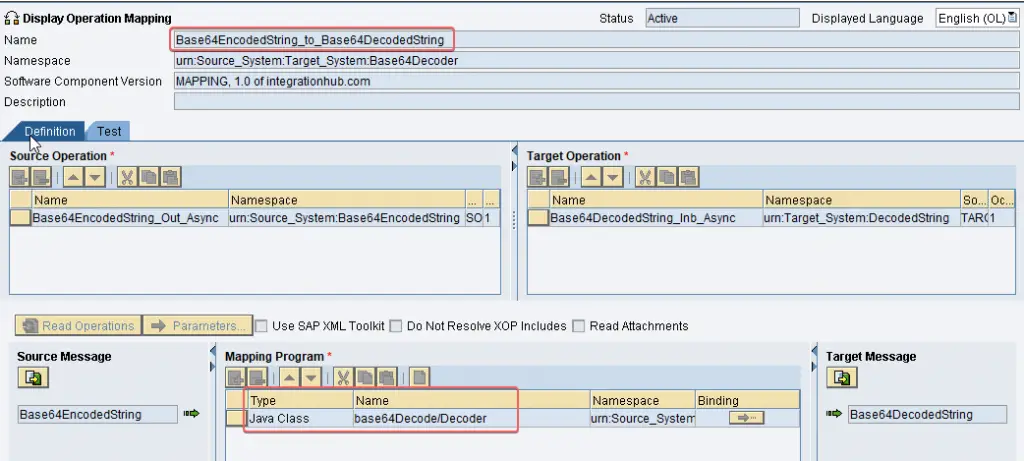 Operation mapping for base64 decoding in ESR.