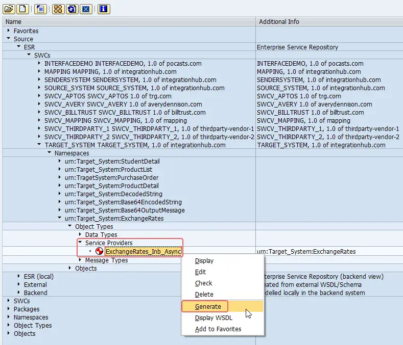 Right click on Service Provider interface and select generate to create the proxy class using the proxy generation in SPROXY