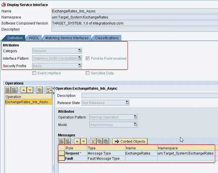 Inbound Asynchronous Service Interface for exchange rates proxy receiver with interface pattern Stateless XI30 Compatible and only one operation