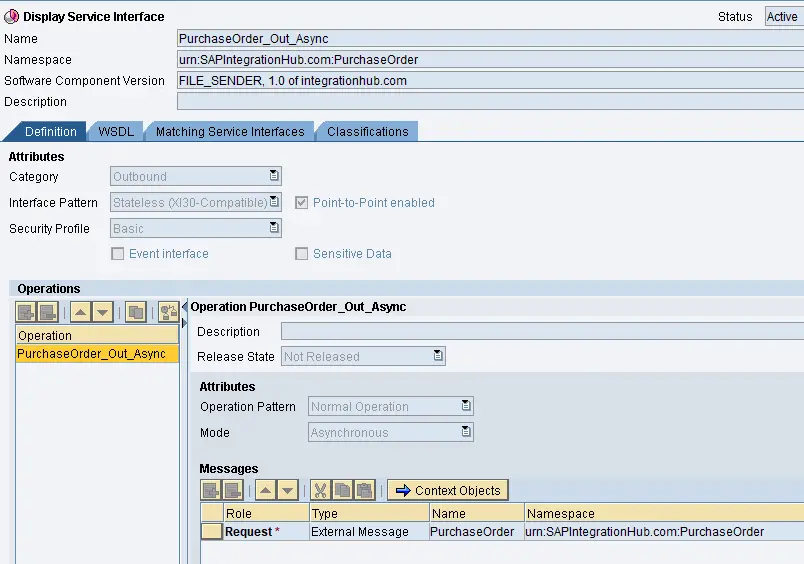 EDI file sender outbound service interface PurchaseOrder_Out_Async