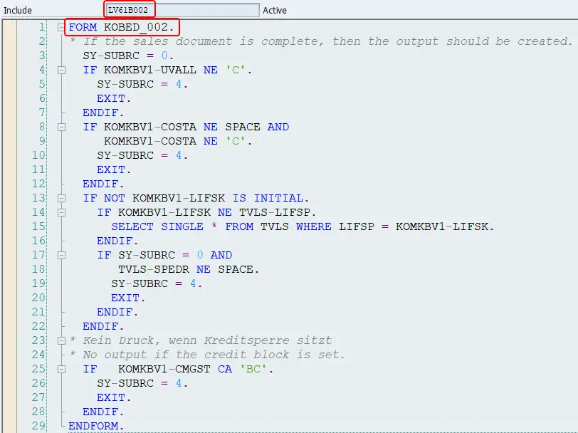 ABAP code for routine 2 (order confirmation) - Form KOBED_002