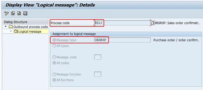iDoc process code and Message Type assigned in transaction we42. SD10 process code assigned to ORDRSP message type