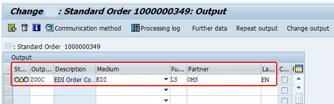 issue a new output from sales order header manually. output is yellow (ready to be processed) status