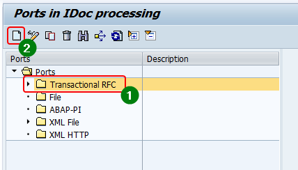 To create a new tRFC port in we21, select the Port type as tRFC and click create