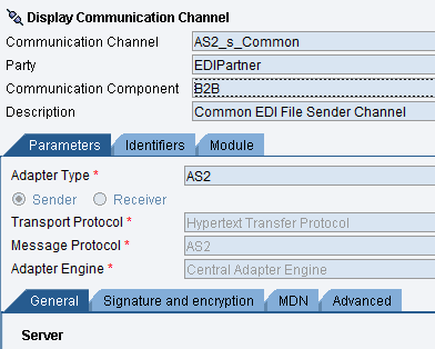 Common EDi sender communication channel configuration for AS2 adapter.