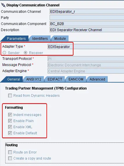 EDI Separator Receiver Adapter General Configuration