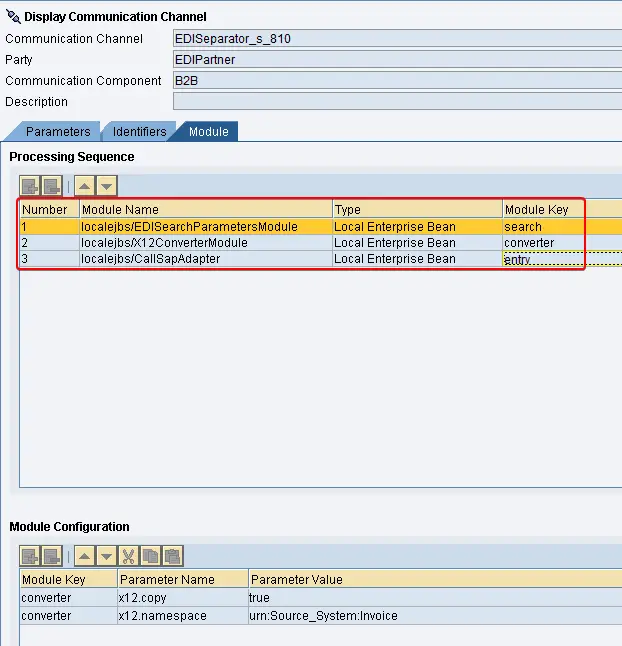 EDI Seperator Sender Channel Adapter Module Configuration