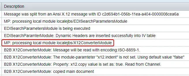 EDI message transformed to XML by ANSI X12 Converter Module in message log