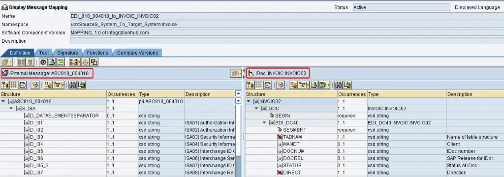 Message mapping program for EDI XML and inbound iDoc. EDI External definition as the sender structure and iDoc as thew target.