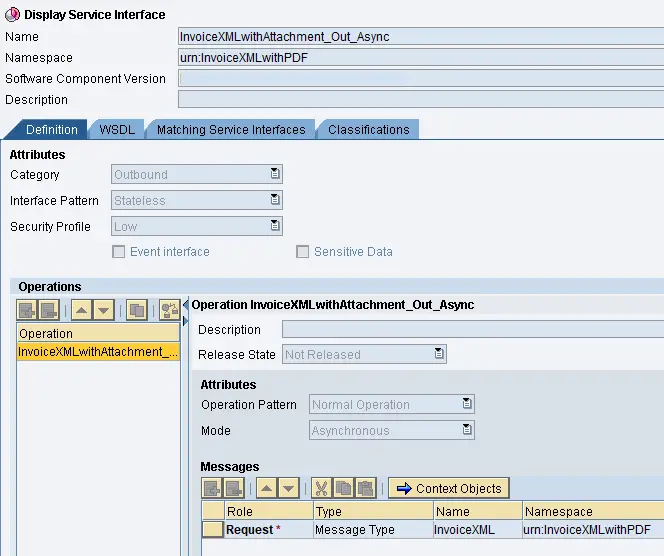 Outbound Service interface that send the main payload with the attachment